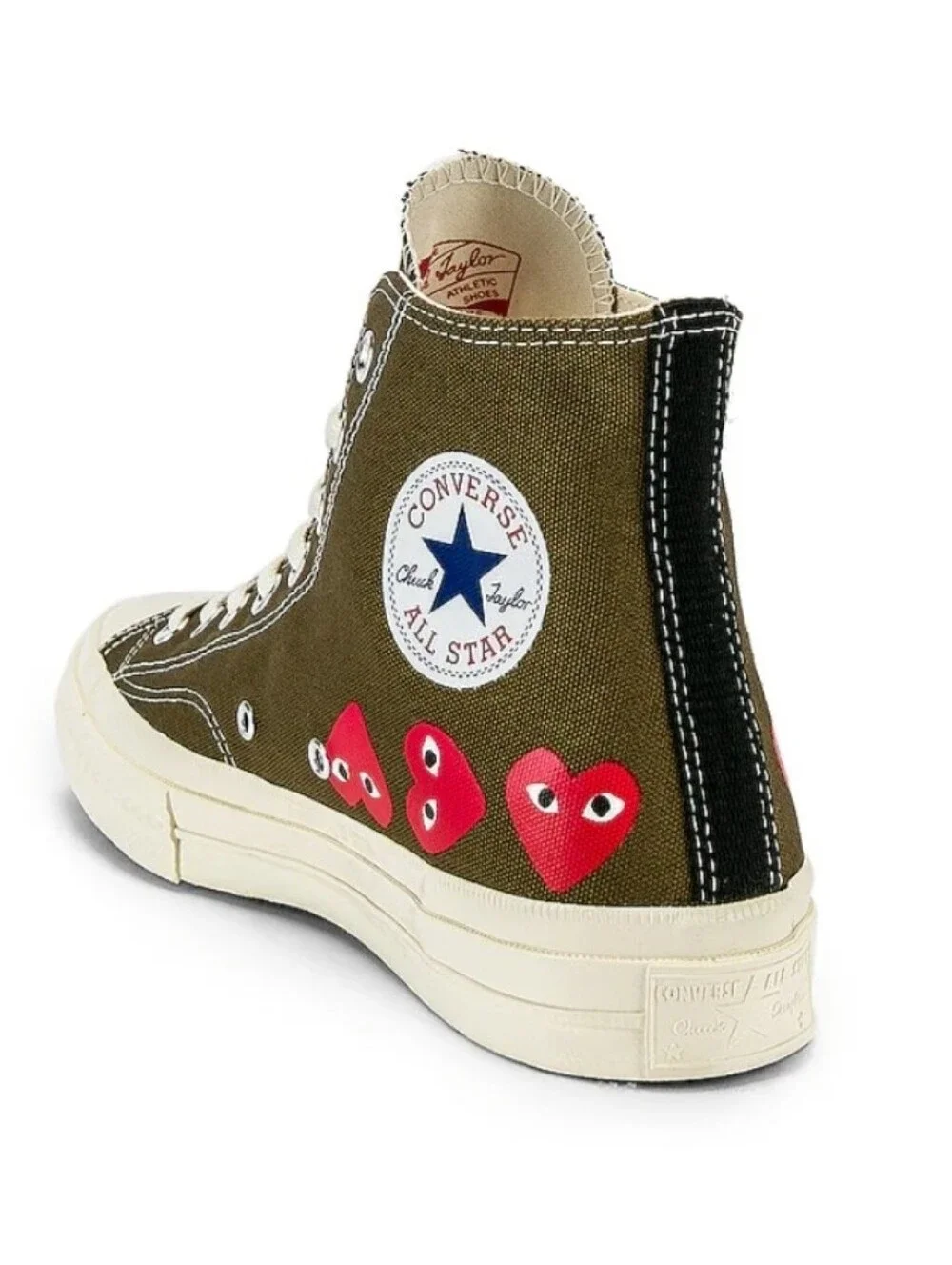 Converse Olive Green High Top Sneakers with Red Heart Accents